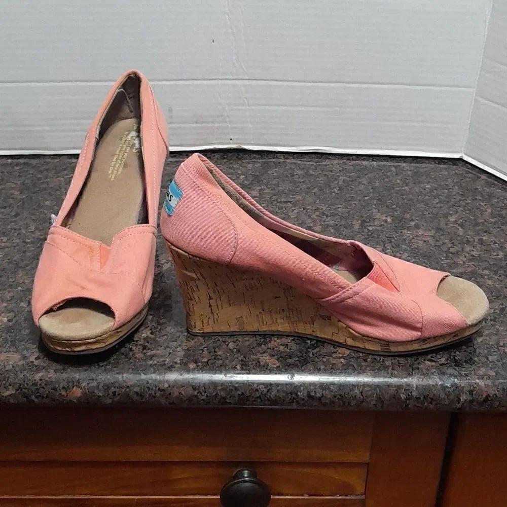 Tom's Cork Wedge Slip Ons...Size 8...EUC